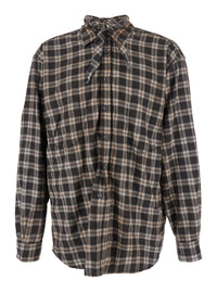 Dsquared2 Men 'D2 X Magliano' Brown Shirt With Tie Detail On The Front And All-Over Check Motif In Cotton Man