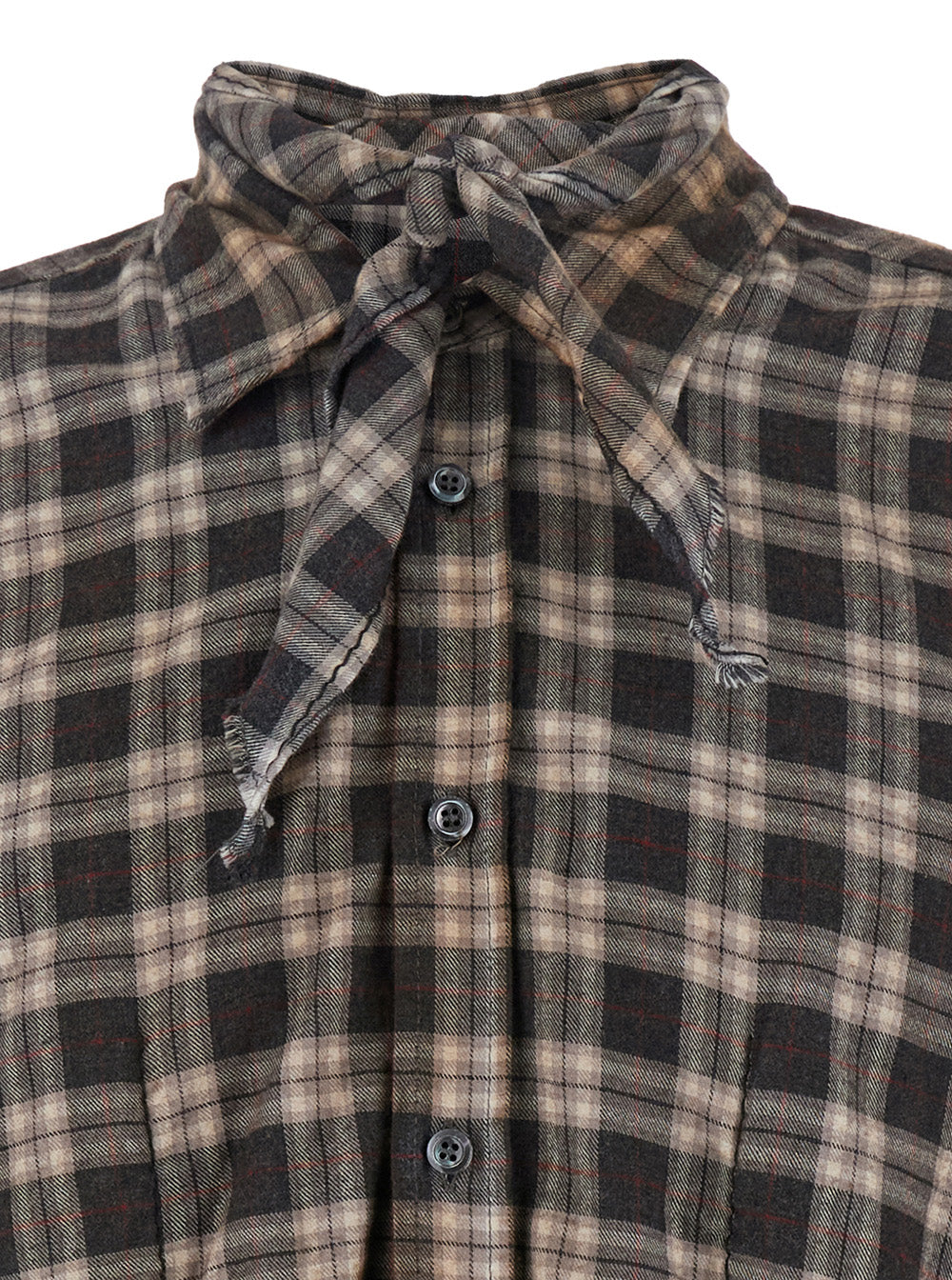 Dsquared2 Men 'D2 X Magliano' Brown Shirt With Tie Detail On The Front And All-Over Check Motif In Cotton Man