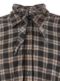Dsquared2 Men 'D2 X Magliano' Brown Shirt With Tie Detail On The Front And All-Over Check Motif In Cotton Man