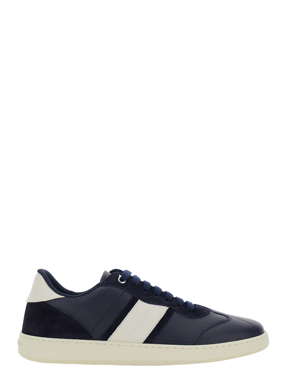 Ferragamo Men 'Achille' Blue Sneakers With Contrasting Heel And Logo Lettering On The Tongue In Leather Man