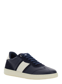 Ferragamo Men 'Achille' Blue Sneakers With Contrasting Heel And Logo Lettering On The Tongue In Leather Man