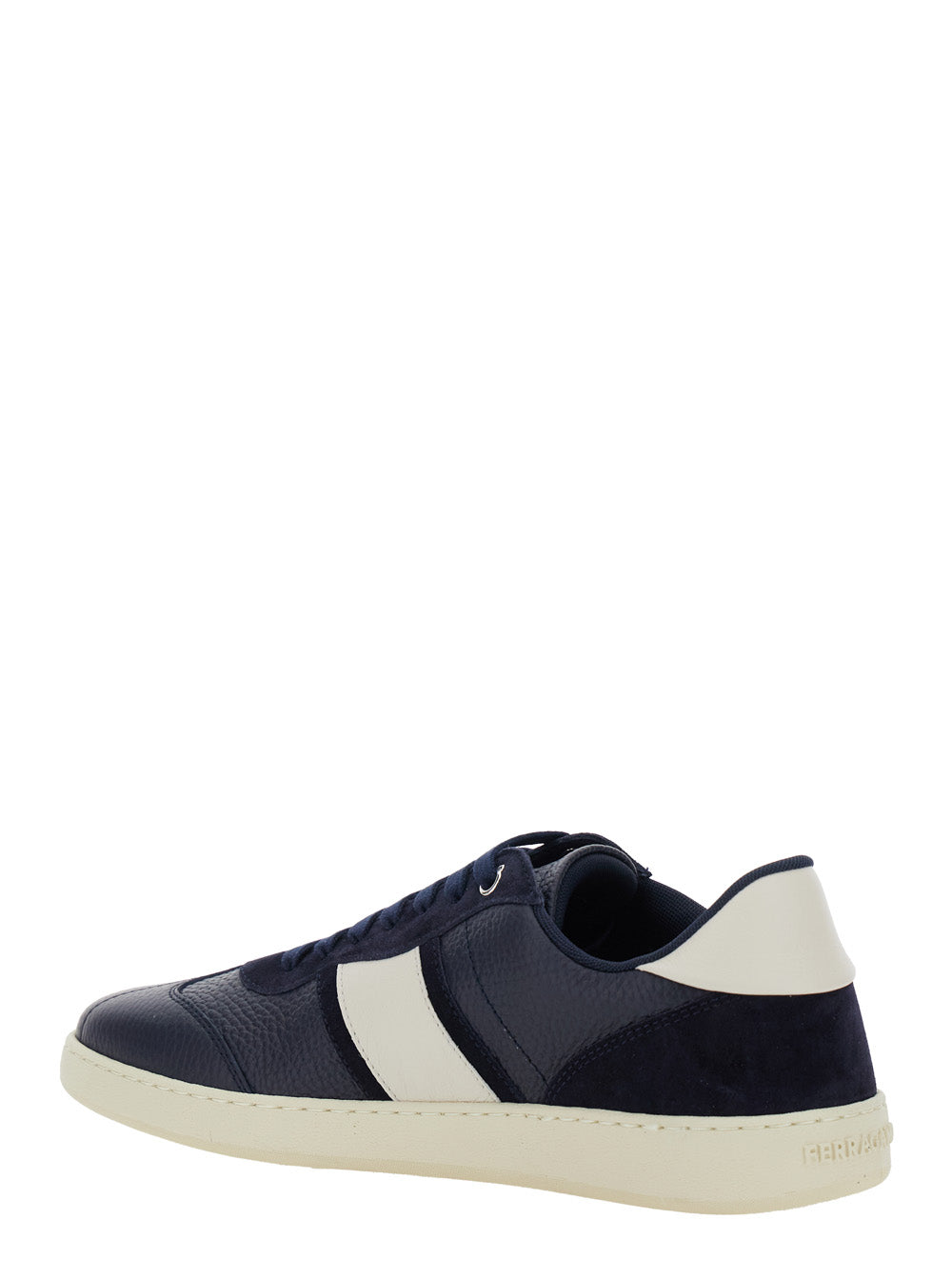 Ferragamo Men 'Achille' Blue Sneakers With Contrasting Heel And Logo Lettering On The Tongue In Leather Man