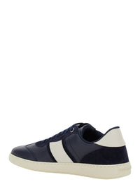 Ferragamo Men 'Achille' Blue Sneakers With Contrasting Heel And Logo Lettering On The Tongue In Leather Man