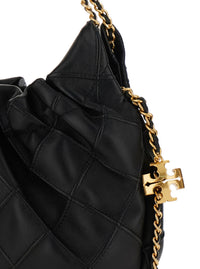 TORY BURCH Tory Burch Women Shoulder Bag 'Fleming' With Chain Strap And Double T Motif In Grained Black Leather For Women
