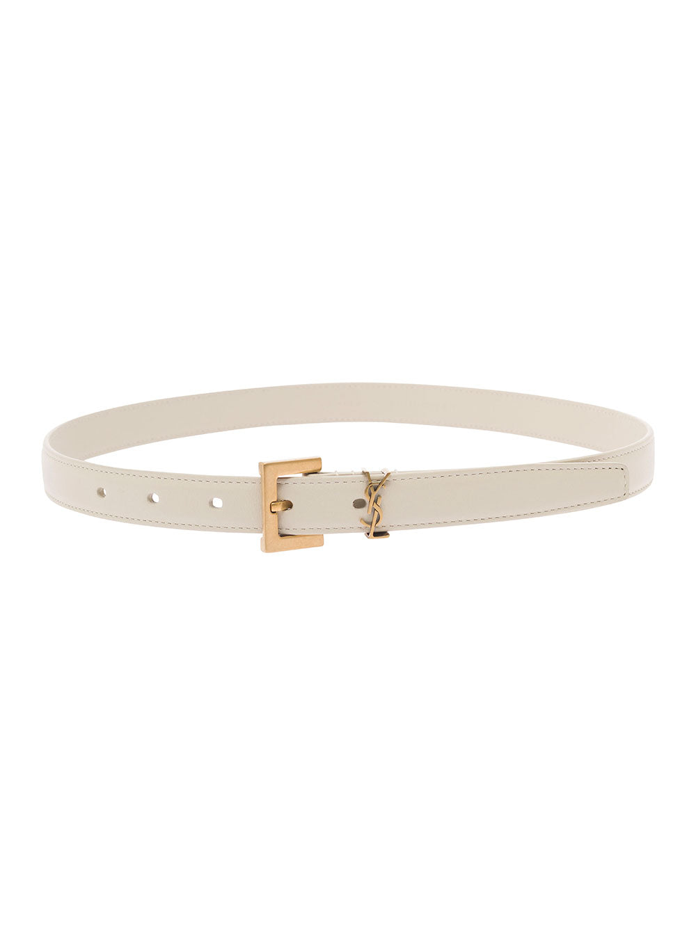 SAINT LAURENT Saint Laurent Women White Belt With Cassandre Logo Buckle In Leather Woman