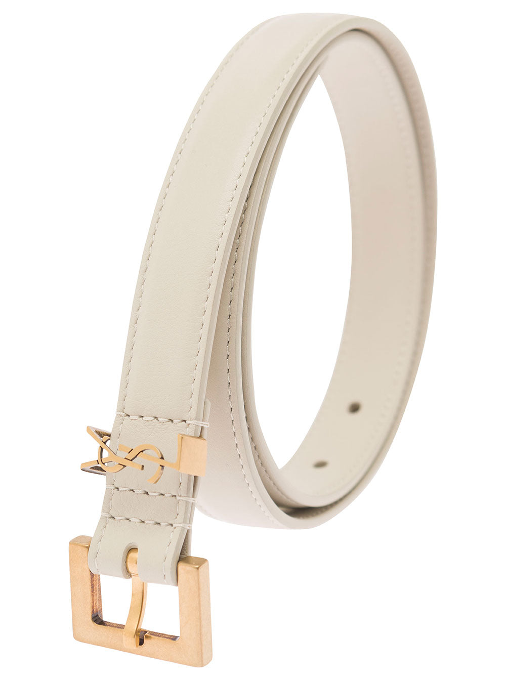 SAINT LAURENT Saint Laurent Women White Belt With Cassandre Logo Buckle In Leather Woman