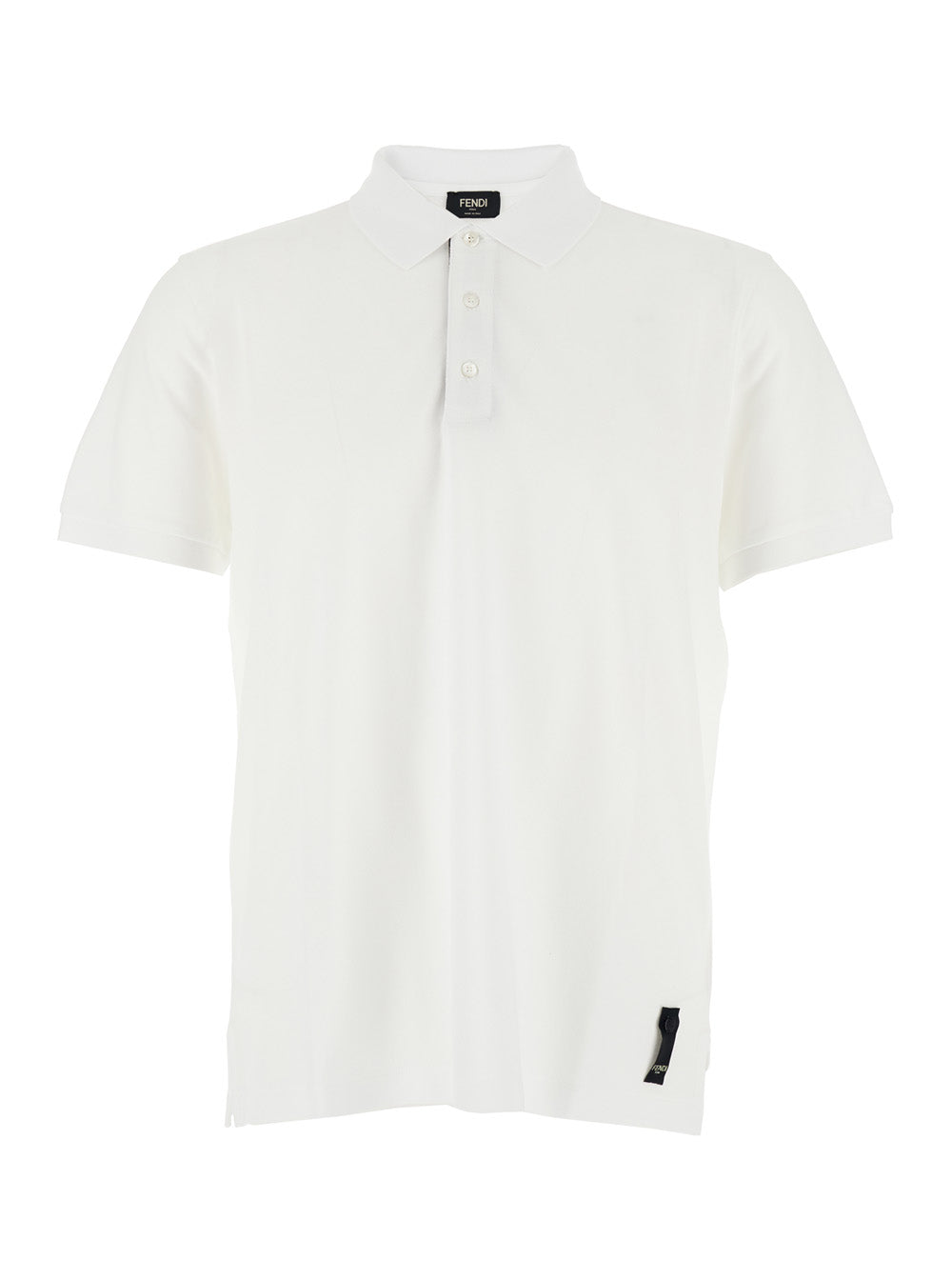 Fendi Men White Polo Shirt With Logo Patch On The Front In Cotton Pique Man