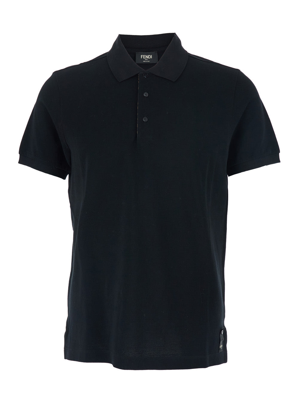 Fendi Men Black Polo Shirt With Logo Patch On The Front In Cotton Pique Man