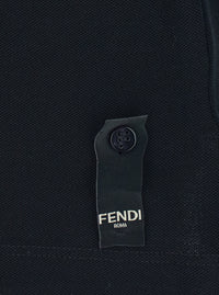 Fendi Men Black Polo Shirt With Logo Patch On The Front In Cotton Pique Man