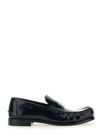 Bottega Veneta Men Truman' Black Loafers With Side Logo Patch In Leather Man