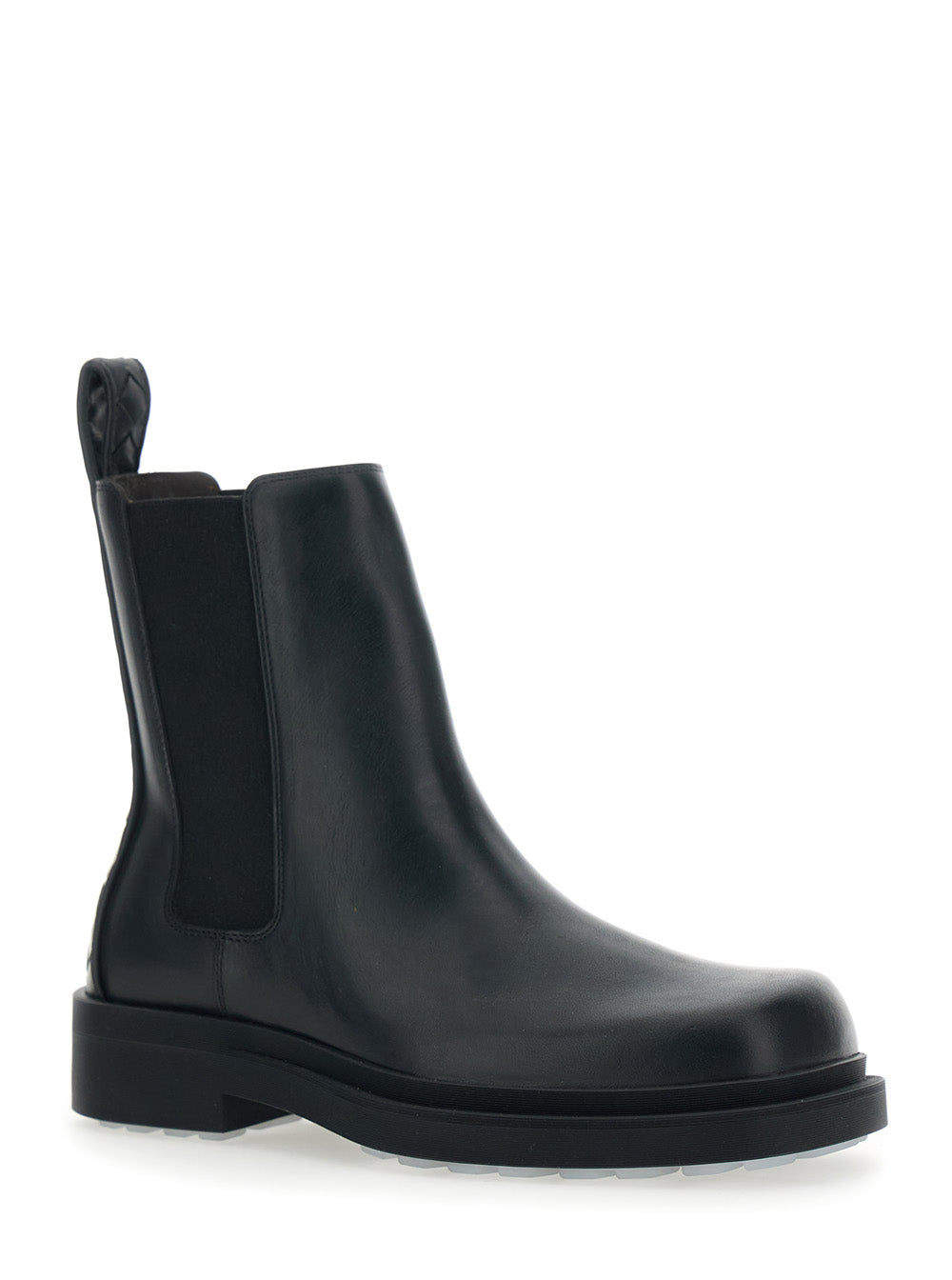 Bottega Veneta Women Black Ankle Boots With Elastic Side And Intreccio On The Back In Leather Woman