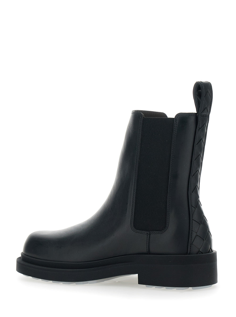 Bottega Veneta Women Black Ankle Boots With Elastic Side And Intreccio On The Back In Leather Woman