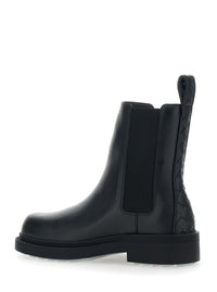 Bottega Veneta Women Black Ankle Boots With Elastic Side And Intreccio On The Back In Leather Woman