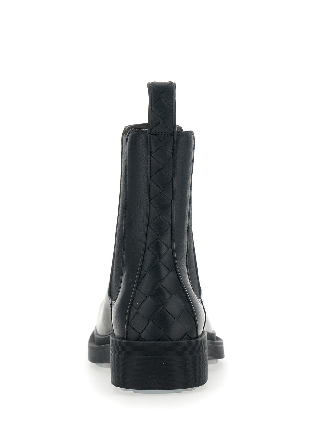 Bottega Veneta Women Black Ankle Boots With Elastic Side And Intreccio On The Back In Leather Woman