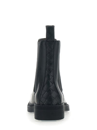 Bottega Veneta Women Black Ankle Boots With Elastic Side And Intreccio On The Back In Leather Woman