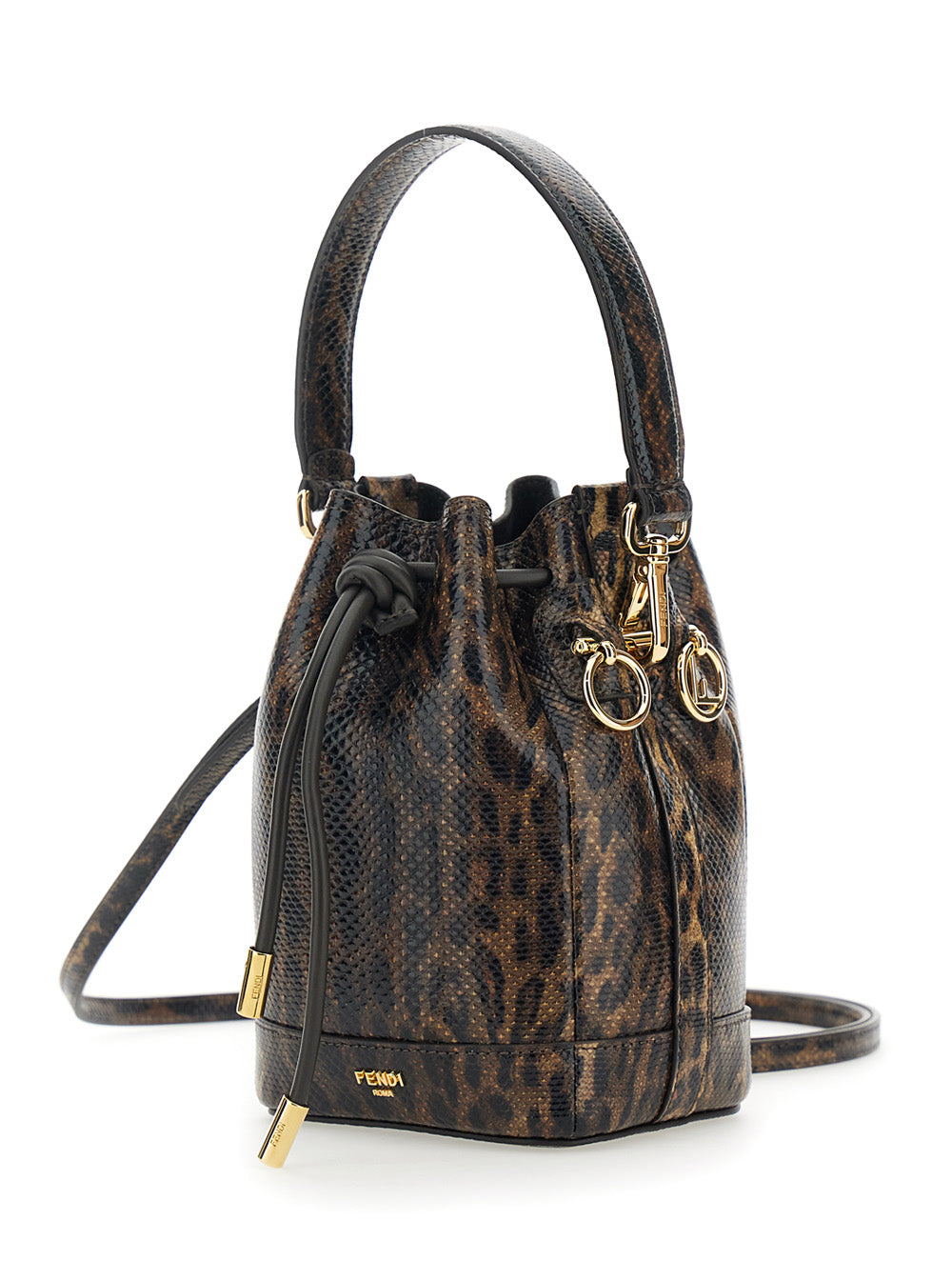 Fendi Women 'Mon Tresor Mini' Brown Handbag With Removable Shoulder Strap And Jaguar Print In Leather Woman