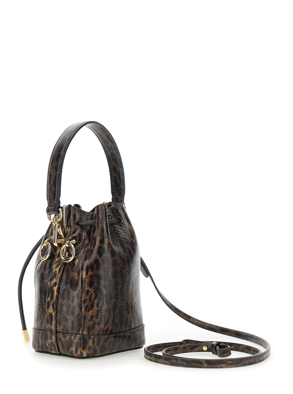 Fendi Women 'Mon Tresor Mini' Brown Handbag With Removable Shoulder Strap And Jaguar Print In Leather Woman