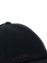 Gucci Men Black Baseball Cap With Logo Lettering On The Side And Rear Closure With Web Detail In Wool Man