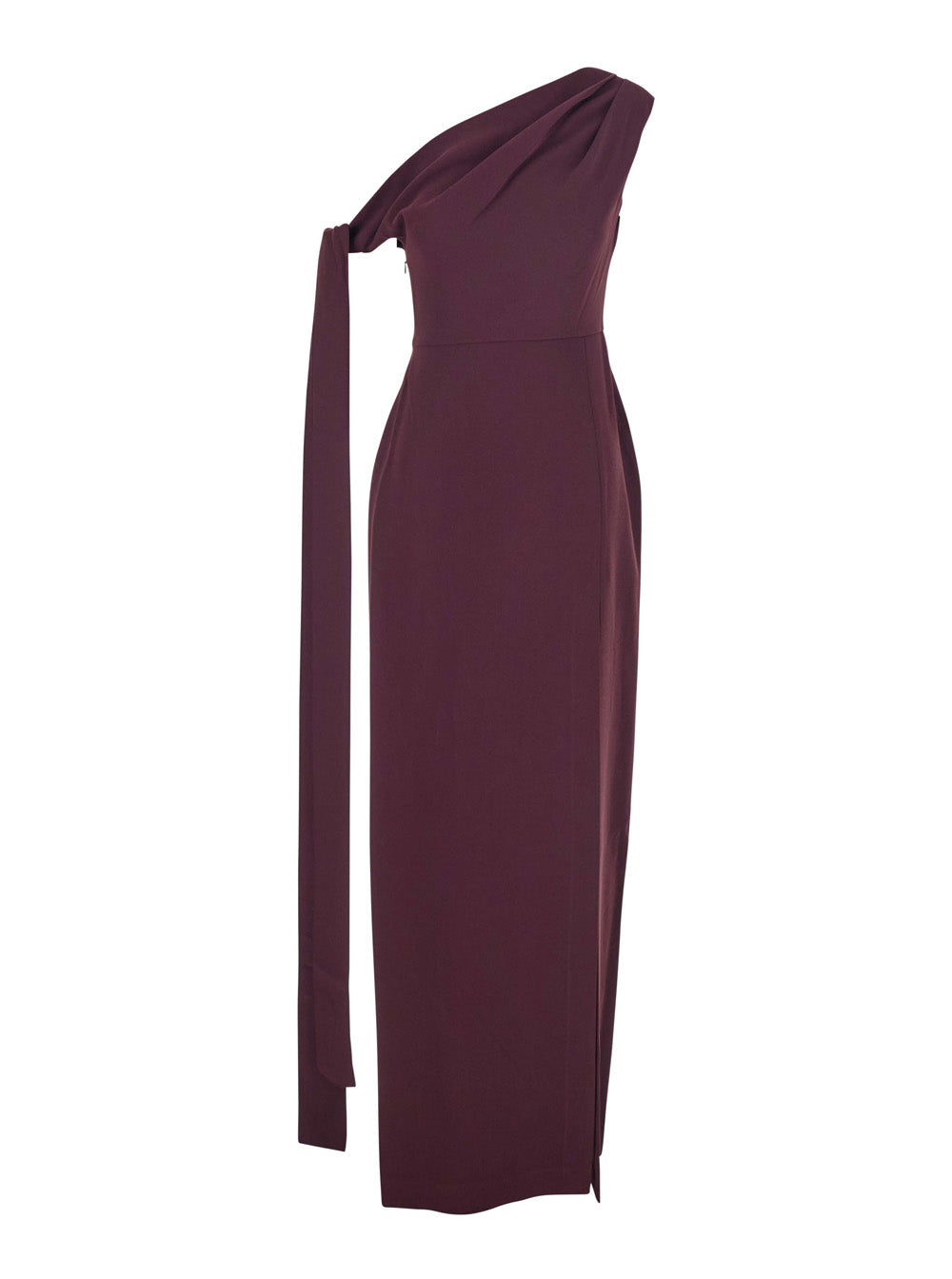 Solace London Women 'Irina' Bordeaux One-Shoulder Long Dress With Draped Neckline In Fabric Woman