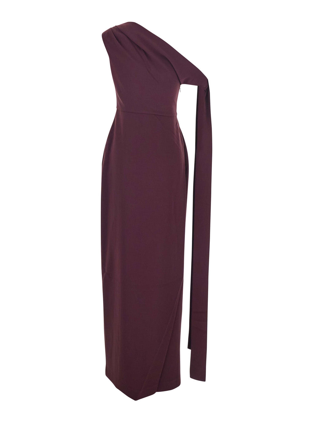 Solace London Women 'Irina' Bordeaux One-Shoulder Long Dress With Draped Neckline In Fabric Woman