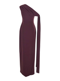 Solace London Women 'Irina' Bordeaux One-Shoulder Long Dress With Draped Neckline In Fabric Woman