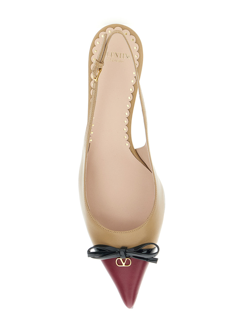 Valentino Garavani Women Beige Décolleté With Bow And Logo Plaque On The Front In Leather Woman