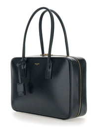 Saint Laurent Women Black Shoulder Bag With Logo Lettering On The Front And Keychain Detail In Leather Woman