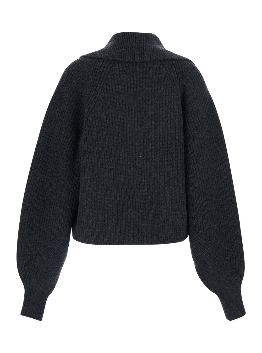 Balmain Women Grey Sweater With Weap Effect And Wide Revers In Wool Woman