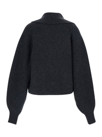Balmain Women Grey Sweater With Weap Effect And Wide Revers In Wool Woman