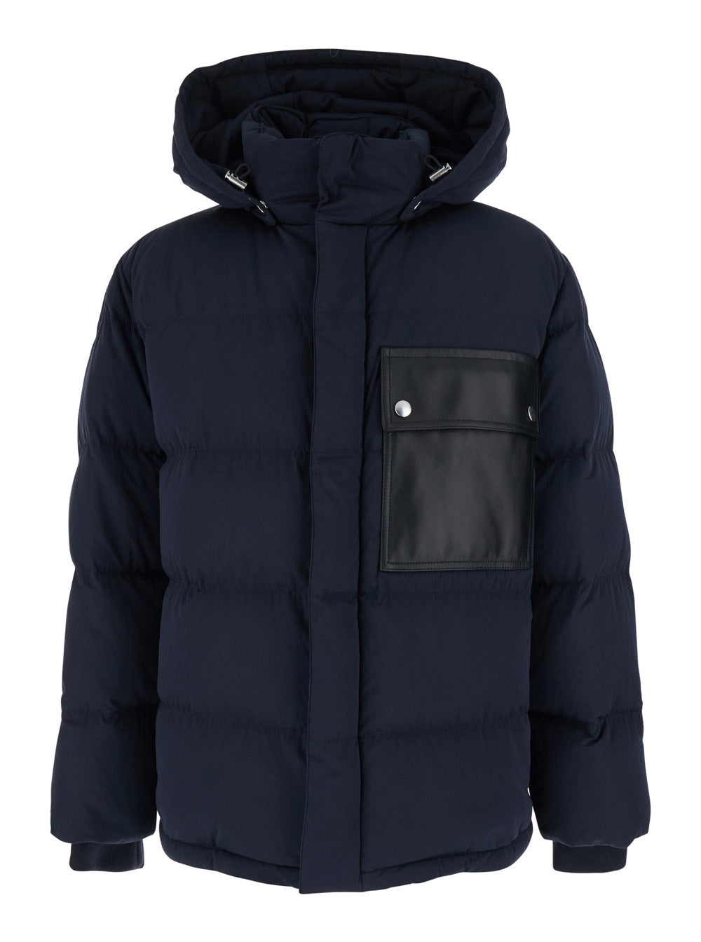 Bottega Veneta Men Blue Hooded Down Jacket With Intreccio Motif Leather Patches In Cotton Blend Man