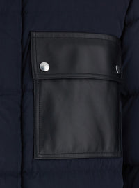 Bottega Veneta Men Blue Hooded Down Jacket With Intreccio Motif Leather Patches In Cotton Blend Man