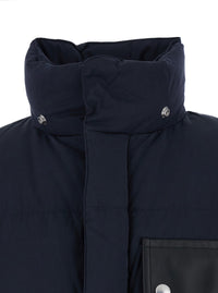 Bottega Veneta Men Blue Hooded Down Jacket With Intreccio Motif Leather Patches In Cotton Blend Man