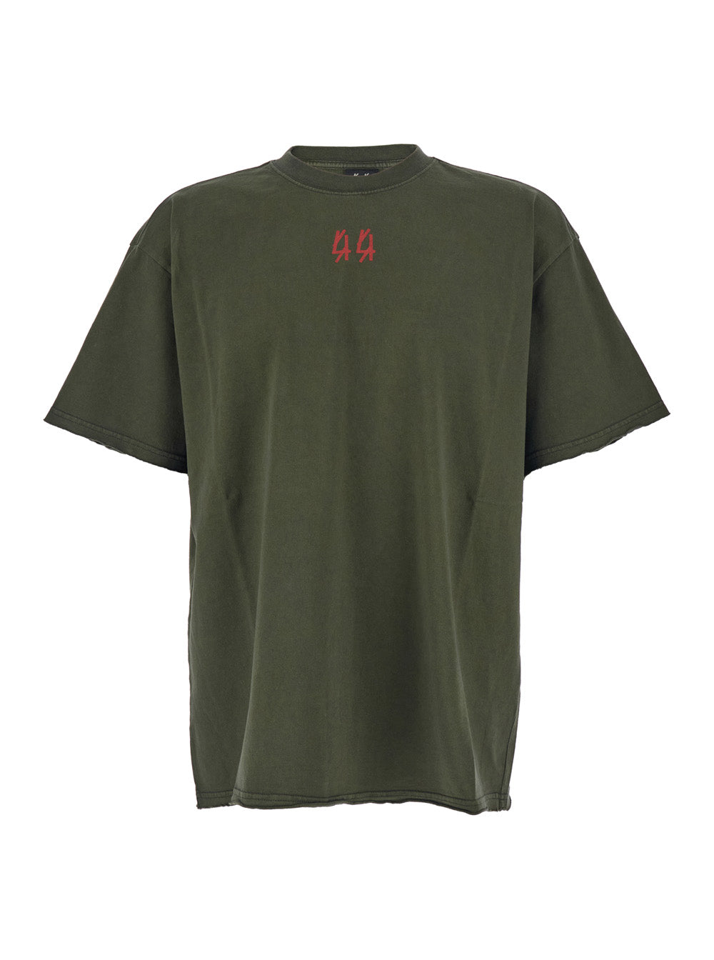 44 Label Group Men Green Crewneck T-Shirt With Dropped Shoulders And Logo Print On Front And Rear In Cotton Man