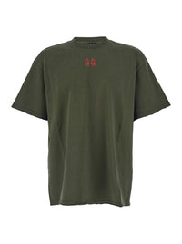44 Label Group Men Green Crewneck T-Shirt With Dropped Shoulders And Logo Print On Front And Rear In Cotton Man