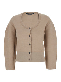 Jacquemus Women 'Le Gilet Doppio' Beige Cardigan With Round Neck And Ribbed Trims In Wool Blend Stretch Woman
