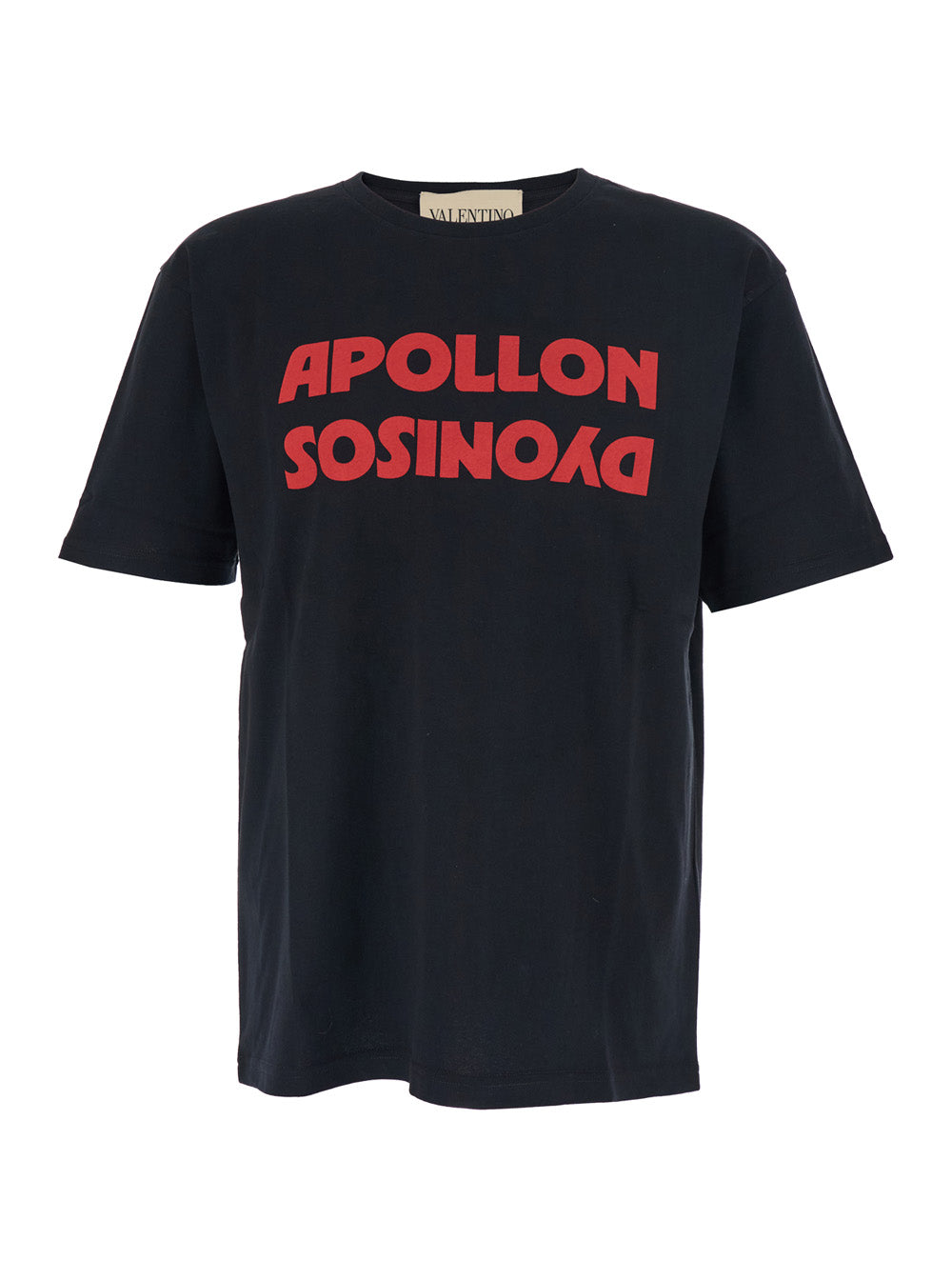 Valentino Men Black Crewneck T-Shirt With Print On The Front In Cotton Man