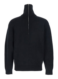 Balenciaga Women Black Turtleneck Sweater With Rear Half Zip Closure In Cotton Blend Stretch Woman