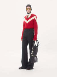 Valentino Men Red Sweater With V Neck And Rear Bow With Vlogo Plaque In Wool Man