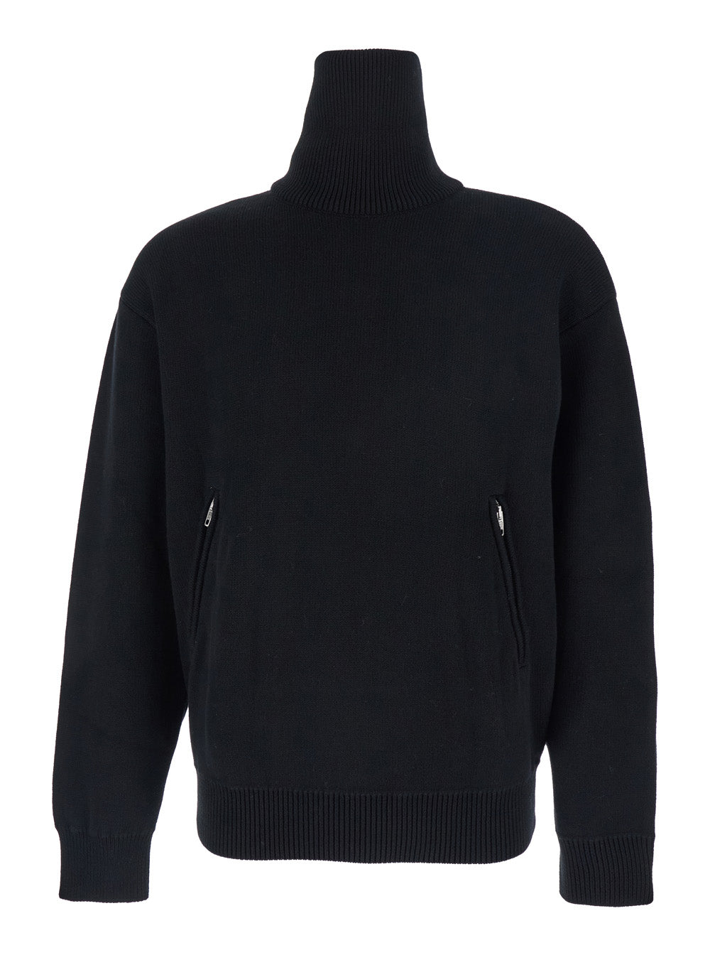Balenciaga Women Black Turtleneck Sweater With Rear Half Zip Closure In Cotton Blend Stretch Woman