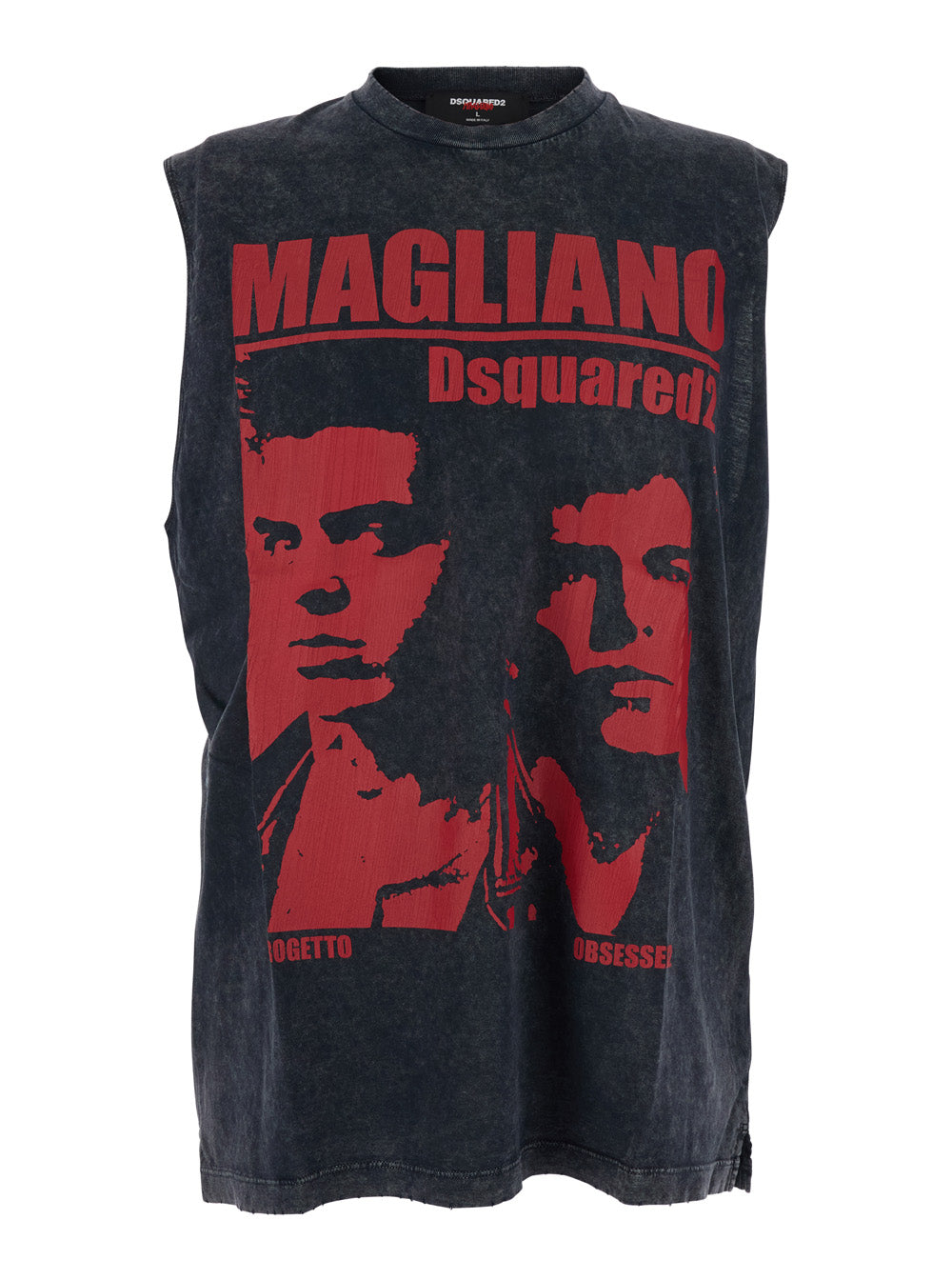 Dsquared2 Men 'D2 X Magliano' Black Crew Neck Top With Logo Lettering And Front Print In Cotton Man
