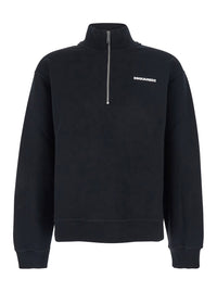Dsquared2 Men Black High Neck Sweatshirt With Lettering Logo On The Front In Cotton Man