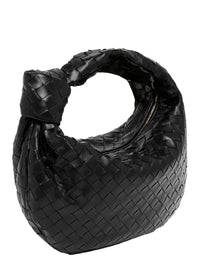 Bottega Veneta Women Black Small Shoulder Bag 'Jodie' With Knot Detail And Intreccio Motif Women