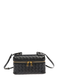 Bottega Veneta Women Black Crossbody Bag With Adjustable And Removable Strap And All-Over Intreccio Motif In Leather For Women