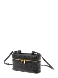Bottega Veneta Women Black Crossbody Bag With Adjustable And Removable Strap And All-Over Intreccio Motif In Leather For Women