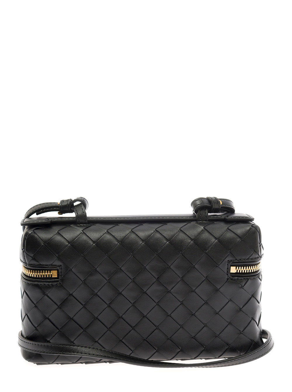 Bottega Veneta Women Black Crossbody Bag With Adjustable And Removable Strap And All-Over Intreccio Motif In Leather For Women