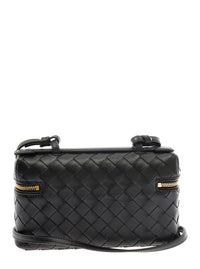 Bottega Veneta Women Black Crossbody Bag With Adjustable And Removable Strap And All-Over Intreccio Motif In Leather For Women