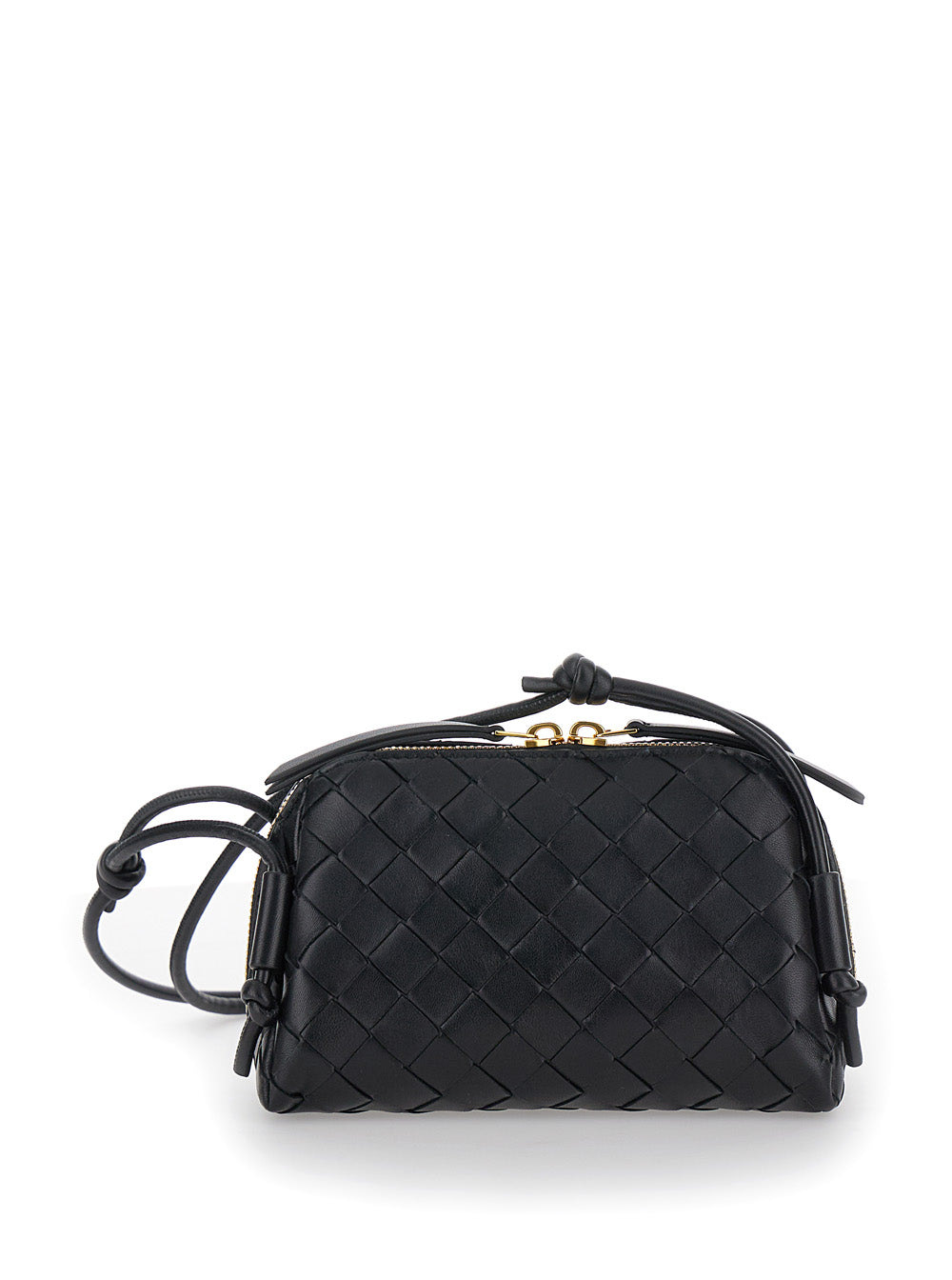 Bottega Veneta Women Black Concert Crossbody Bag With Intreccio Motif In Leather For Women