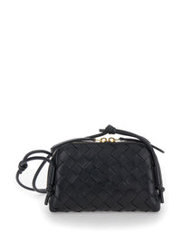 Bottega Veneta Women Black Concert Crossbody Bag With Intreccio Motif In Leather For Women