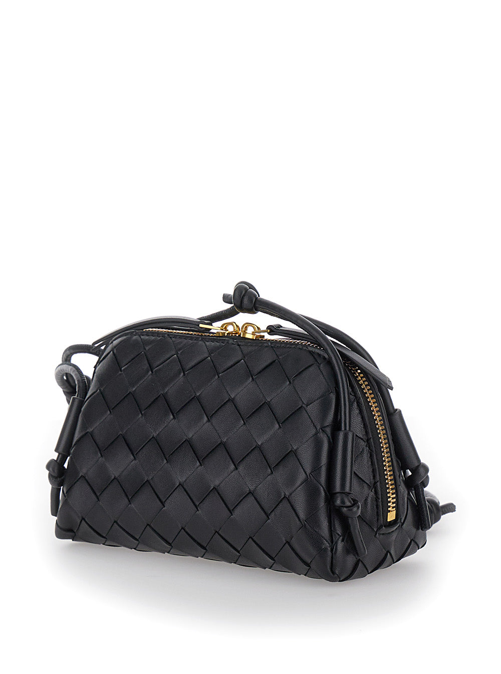 Bottega Veneta Women Black Concert Crossbody Bag With Intreccio Motif In Leather For Women