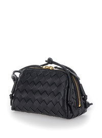 Bottega Veneta Women Black Concert Crossbody Bag With Intreccio Motif In Leather For Women